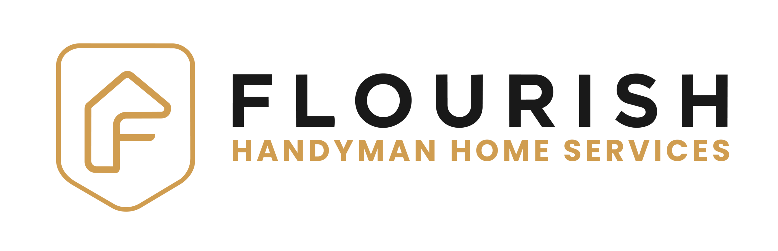 Flourish Handyman Home Services black and gold horizontal logo